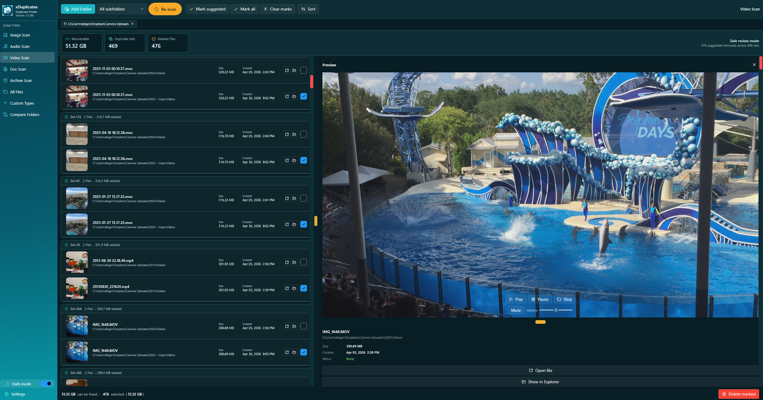 xDuplicates video scan screenshot